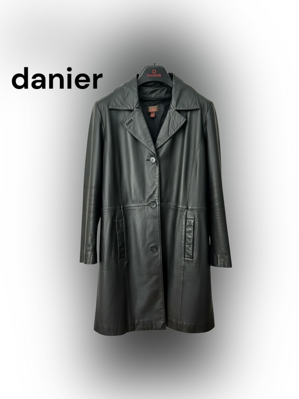 Danier Black Leather Longline Button Coat with removable liner